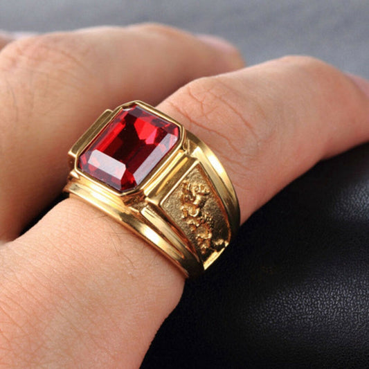 Men's Color Gem Personality Dragon Totem Fashion Rings