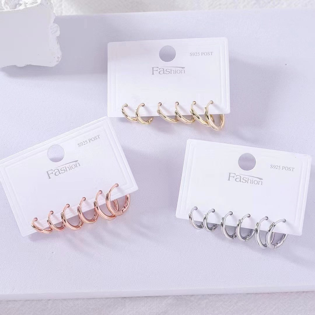 Women's Simple Three Pairs Of White Collar Earrings