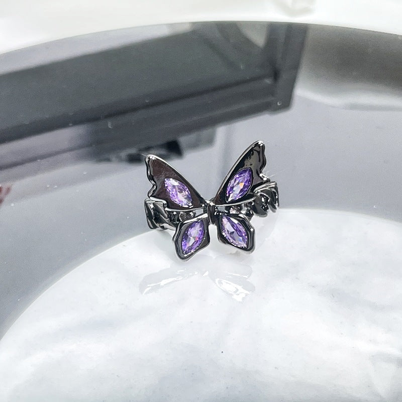 Buckle Purple Diamond Butterfly Opening Female Rings