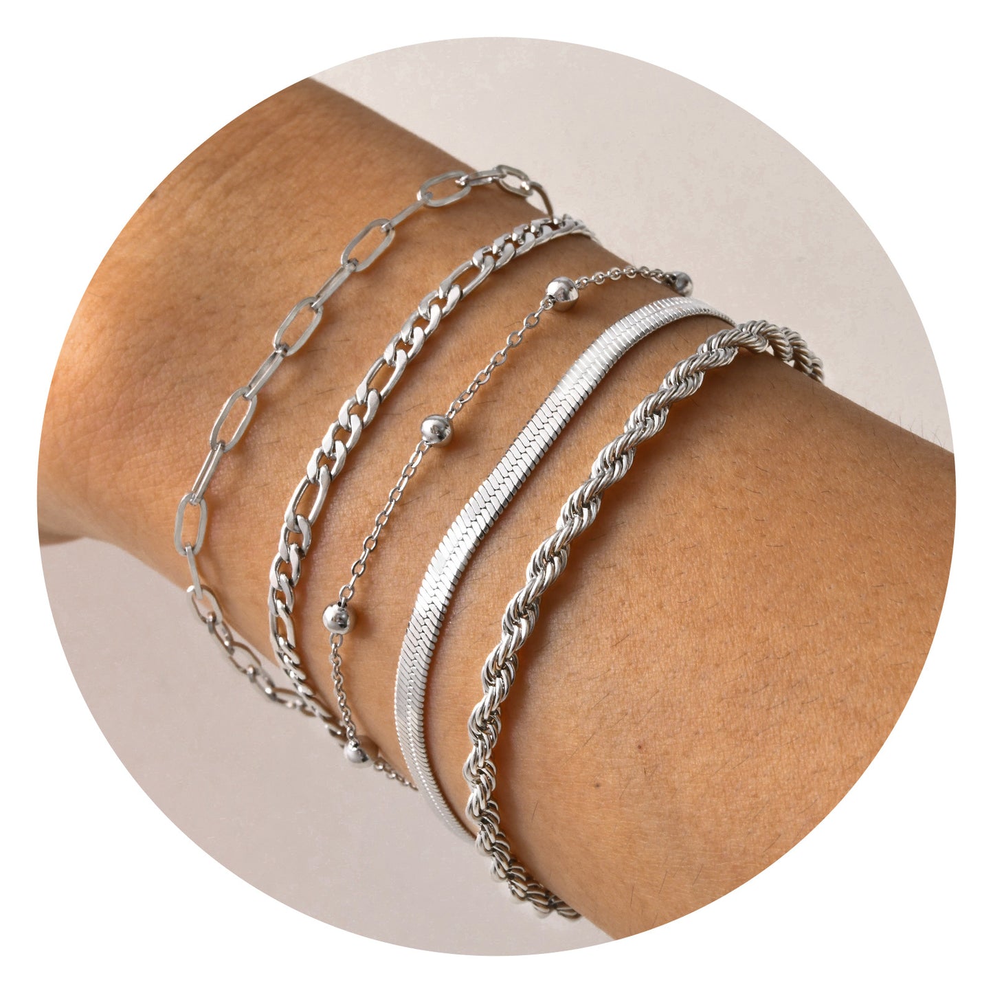 Women's Square Chain Blade Separated Bead Figaro Twist Bracelets