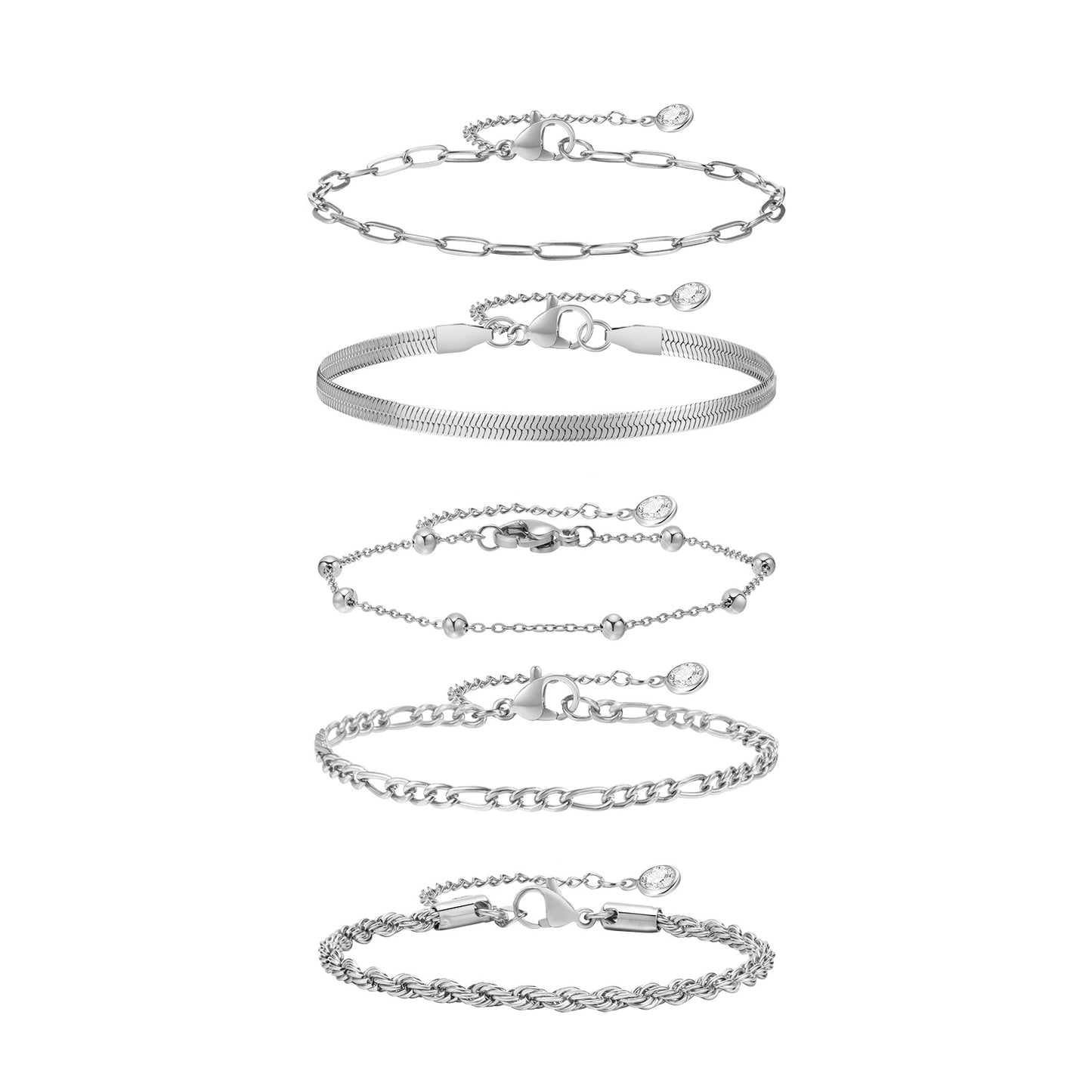 Women's Square Chain Blade Separated Bead Figaro Twist Bracelets