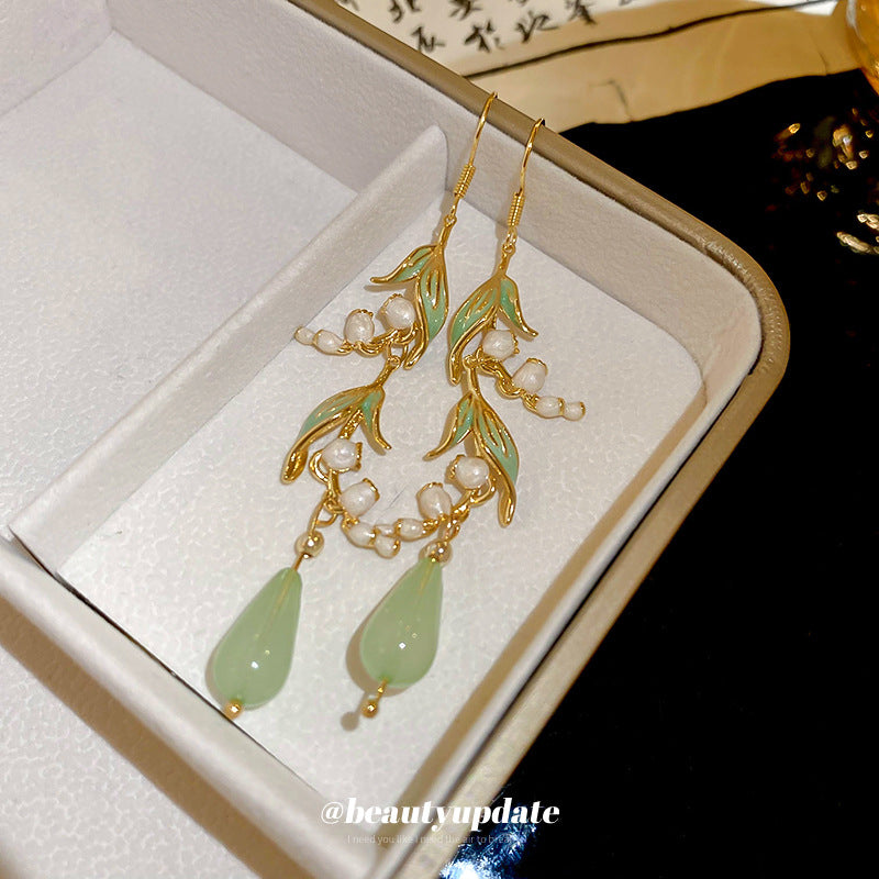 Women's Lily Leaves Water Drop Resin Ear Hook Chinese Style Fresh Earrings