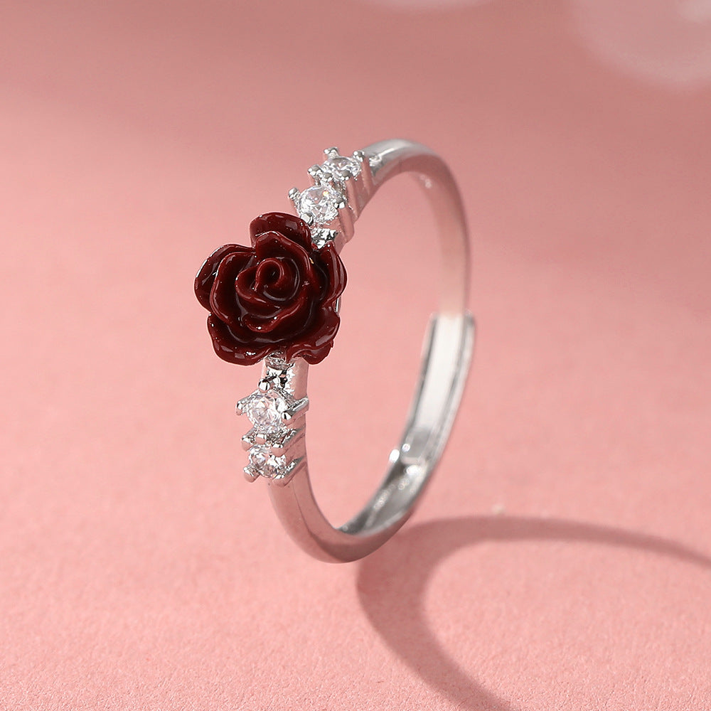 Camellia Small Flower Index Finger Red Rings