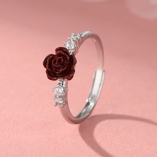 Camellia Small Flower Index Finger Red Rings