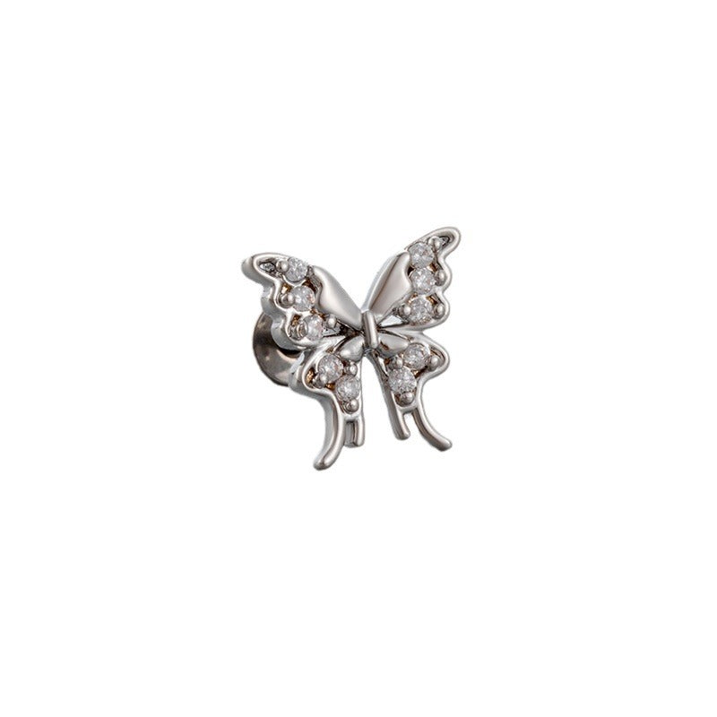 Steel Ear Bone Zircon Butterfly Screw High Earrings