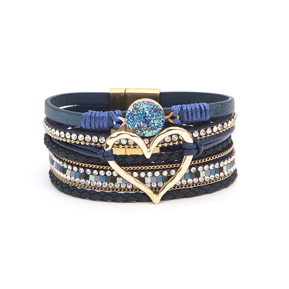 Women's Bohemian Leather Hand Weaving Gold Big Bracelets