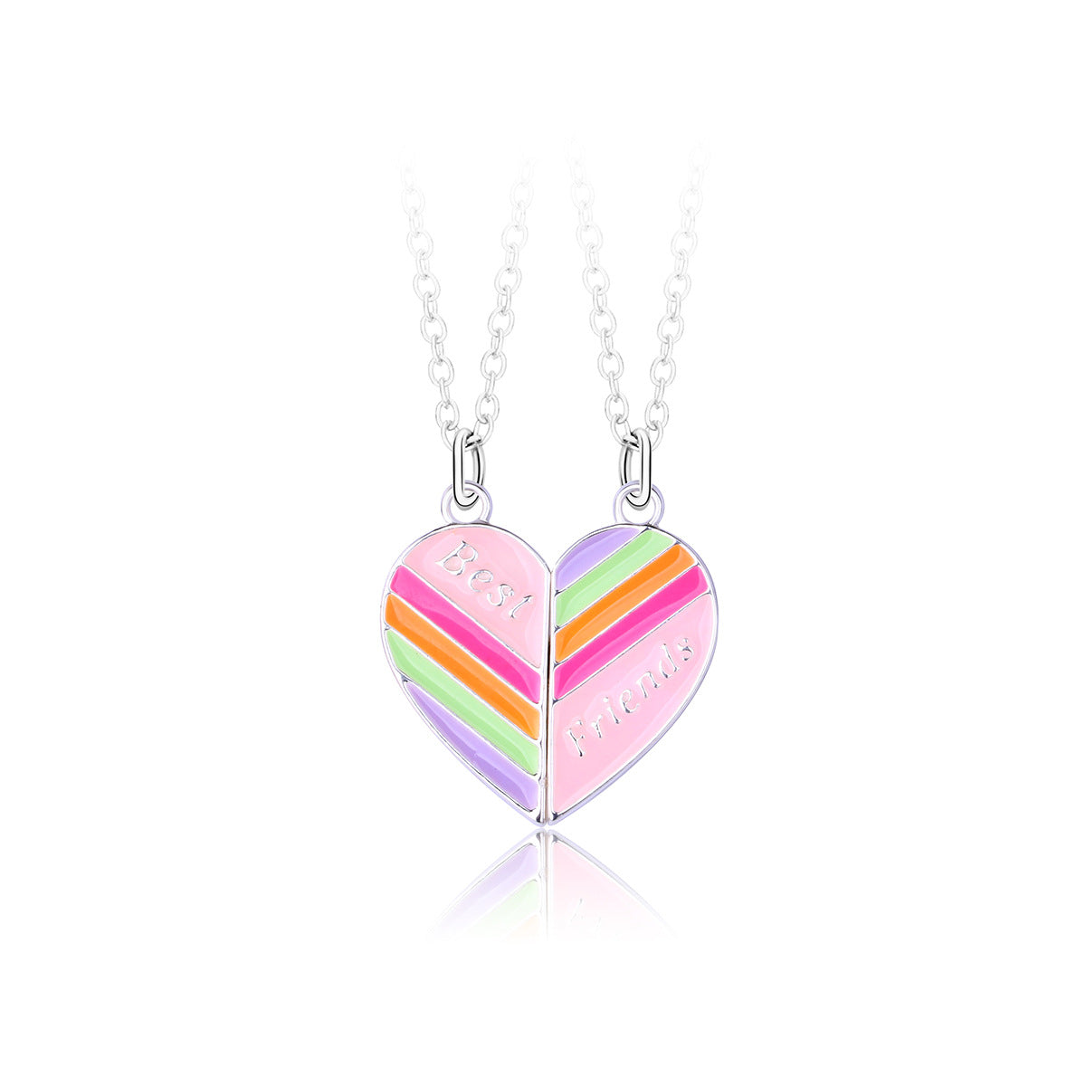 Children's Rainbow Magnetite Heart Alloy Dripping Oil Necklaces