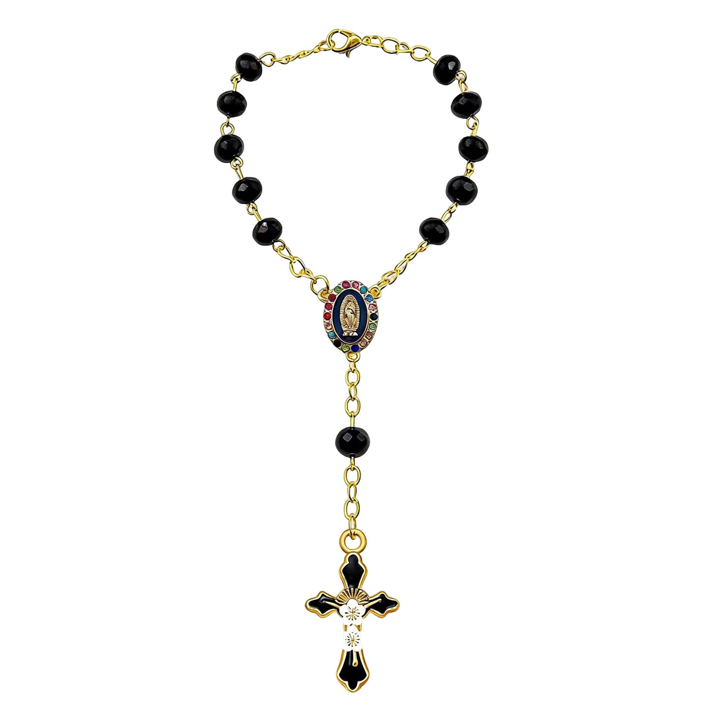 Women's & Men's Pink Crystal Diamond Triangle Cross Baptism Bracelet