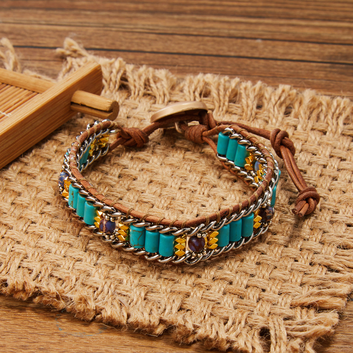 Hand-woven Single-layer Leather Color Emperor Stone Creative Bracelets