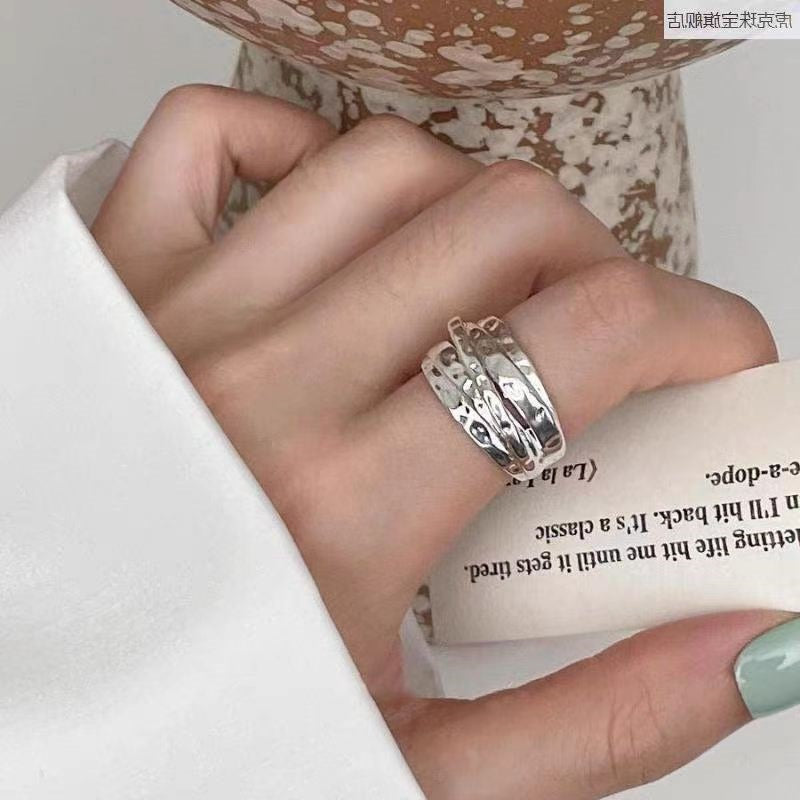 Luxury Simple Black Agate Female Niche Retro Rings