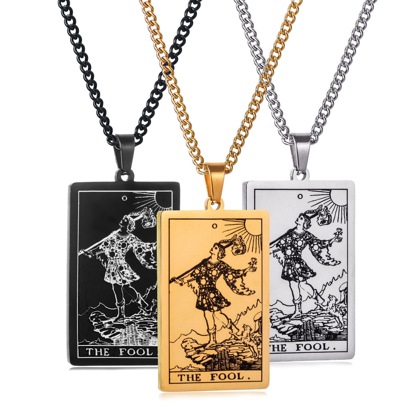 Men's Stainless Steel Tarot Personalized Retro Square Plate Necklaces