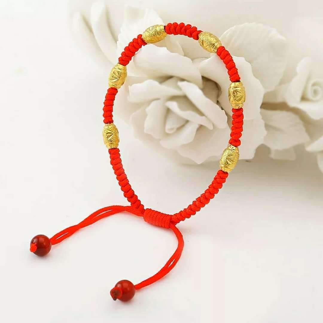 Women's Red Rope Woven Gold Beads Bracelets