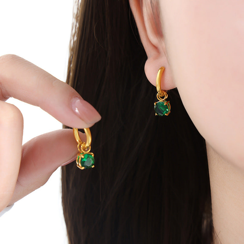 Cold Style Single Diamond Inlaid Zircon Design Earrings