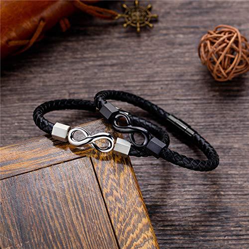 Men's Steel Black Handmade Leather Cuff Magnetic Bracelets