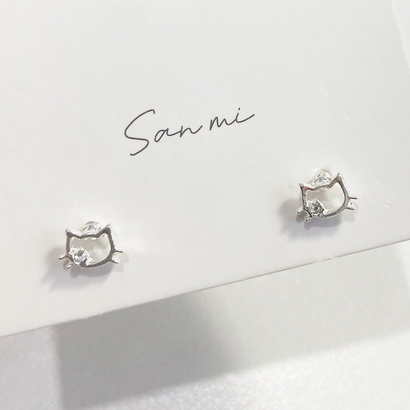 Fresh Plain Sier Plated Bow Female Small Simple Stud Earrings