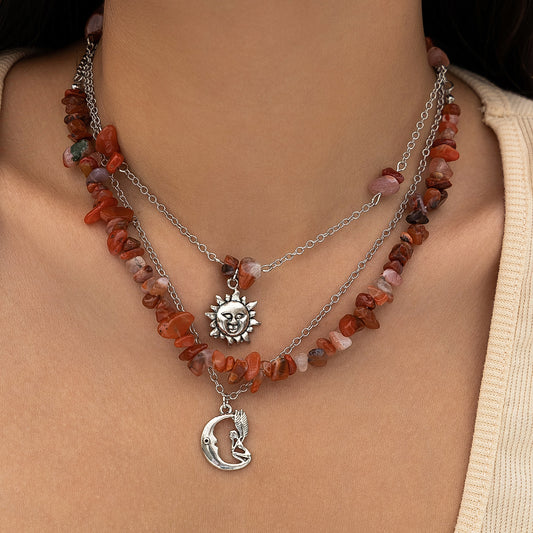 Chinese Style Ethnic Tassel Twin Flower Leaf Necklaces
