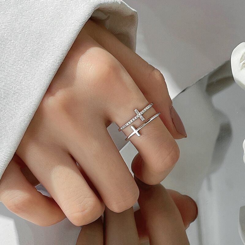 Double Layer Cross Female Korean Style Cool Trendy Rings