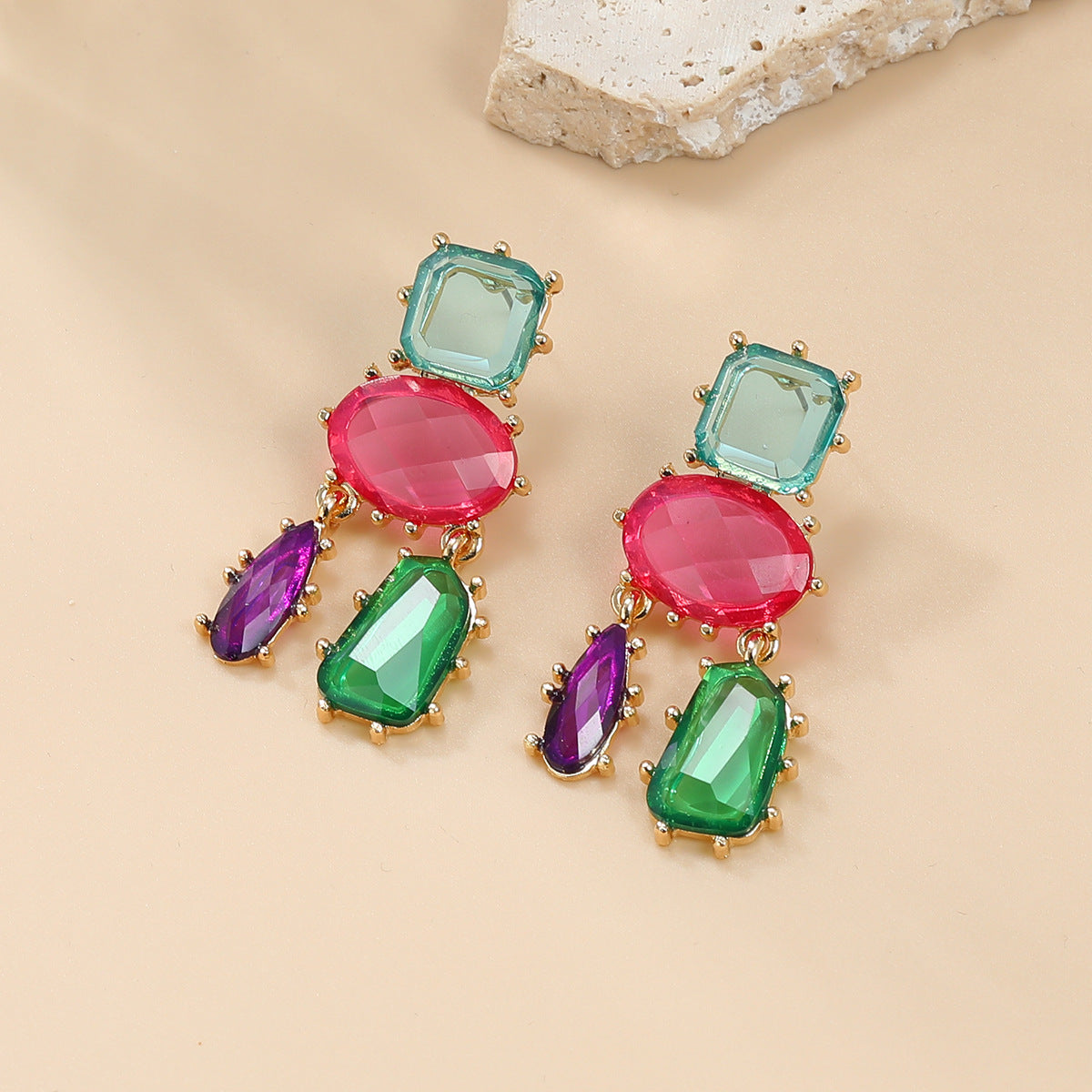 Women's Crystals Exaggerated Geometric Color Matching Bohemian Earrings