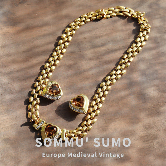 Brass Gold Plated Heart-shaped Zircon Clavicle Chain Matching Necklaces