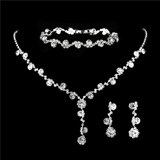 Bridal Popular Sunflower Rhinestone Pearl Three-piece Necklaces