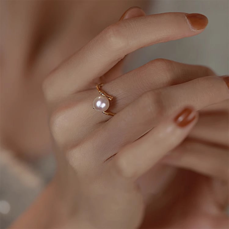 Women's Chinese Style Bamboo Joint Natural Freshwater Pearl Rings
