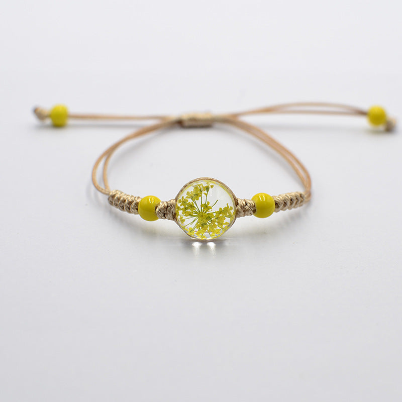 Sweet Hand-woven Pull Dried Flower Glass Bracelets