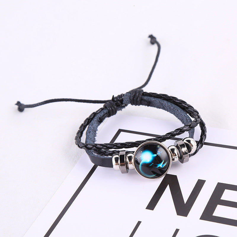 Constellation Beaded Cattle Leather Glass Luminous Bracelets