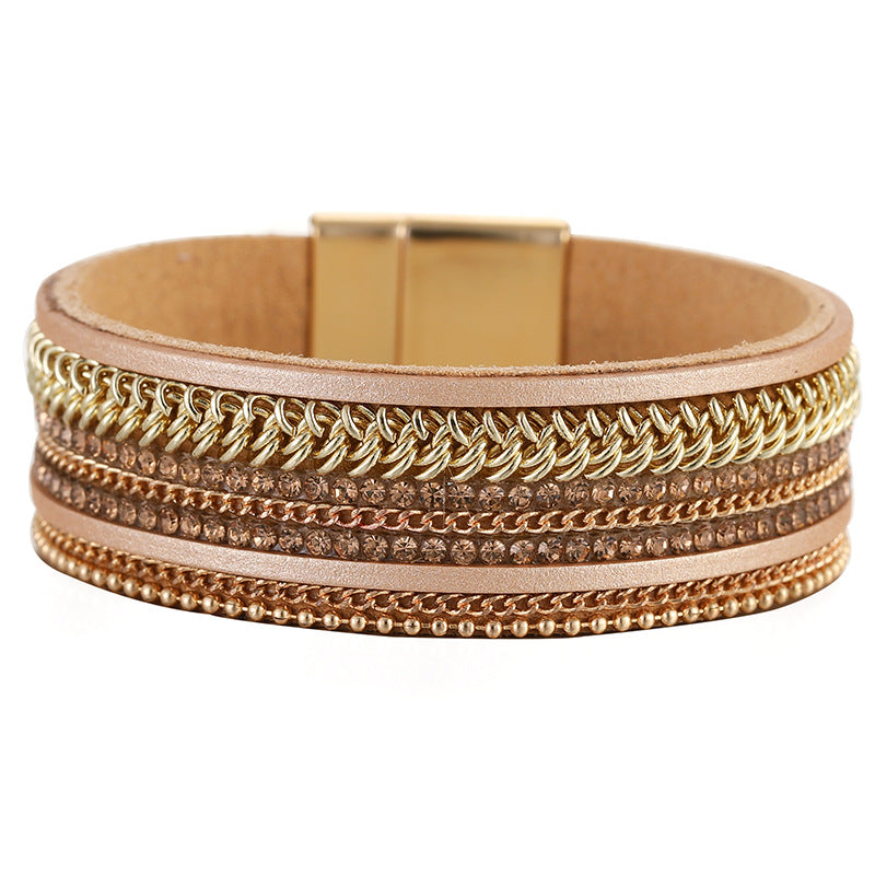 Drill Design Light Luxury Leather Wide Bracelets