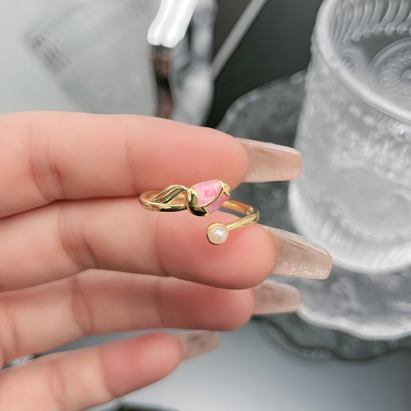 Enamel Rose Flower Drip Glazed Open Rings