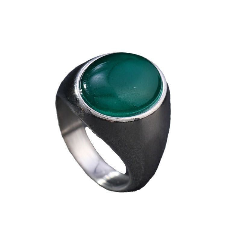 Oval Inlaid Jewel Titanium Steel Stainless Rings