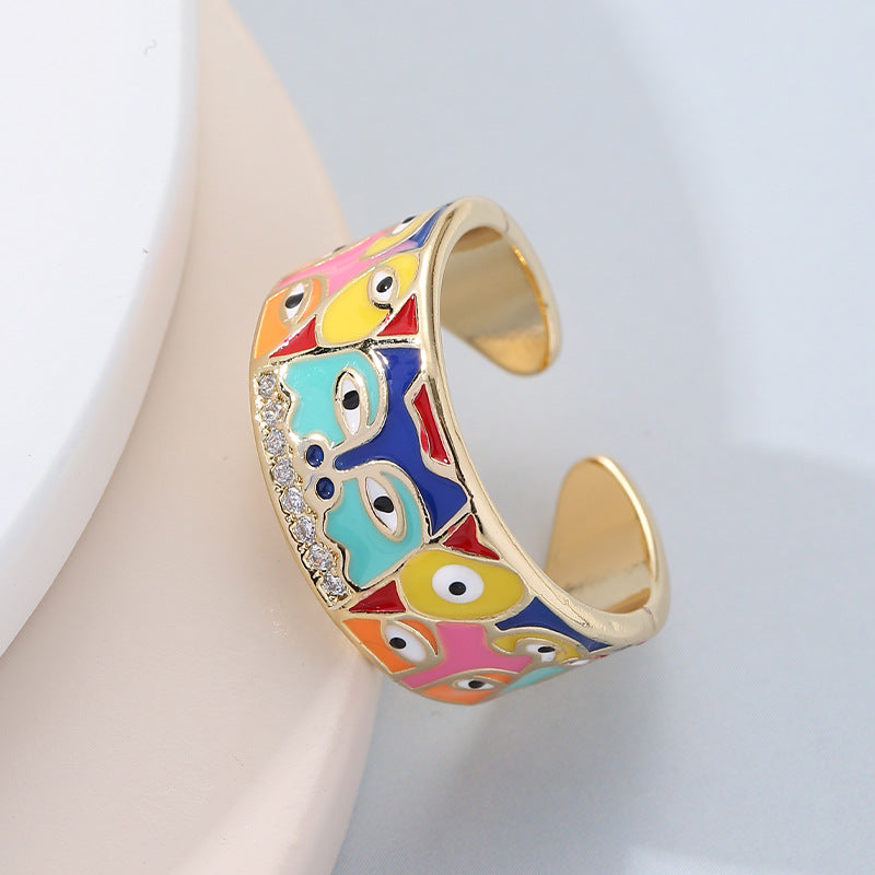 Glaze Flowers Devil's Eye Gold Adjustable Rings