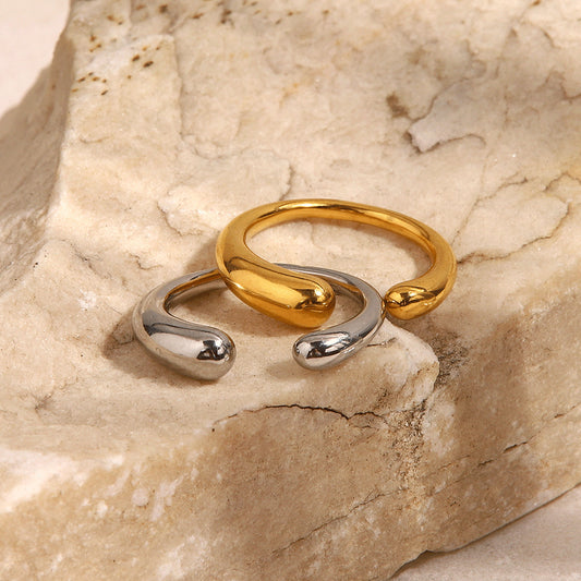 Women's Simple Gold Stainless Steel Open Wind Rings