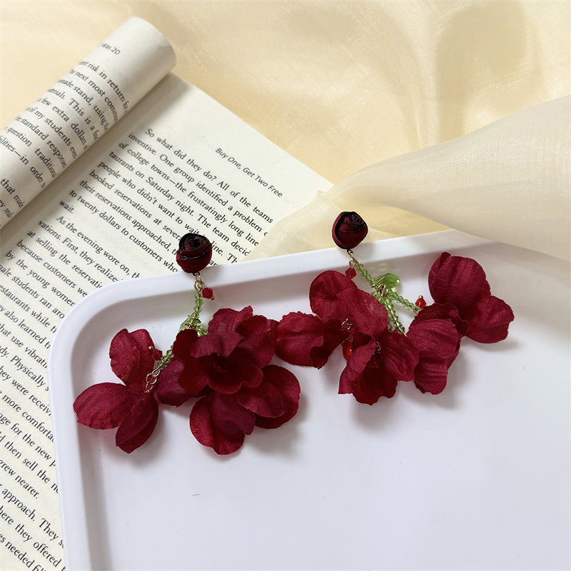 Women's Retro Exaggerated Red Rose Atmosphere Artificial Earrings