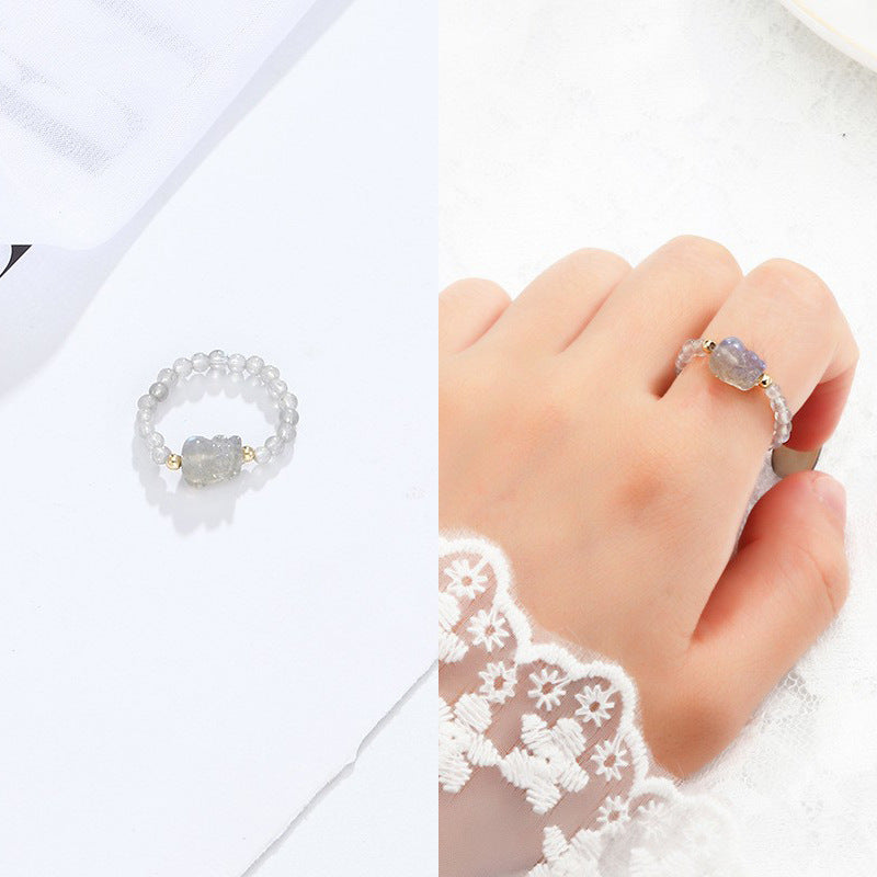 Sier Niche Natural Crystal Female Retro Rings