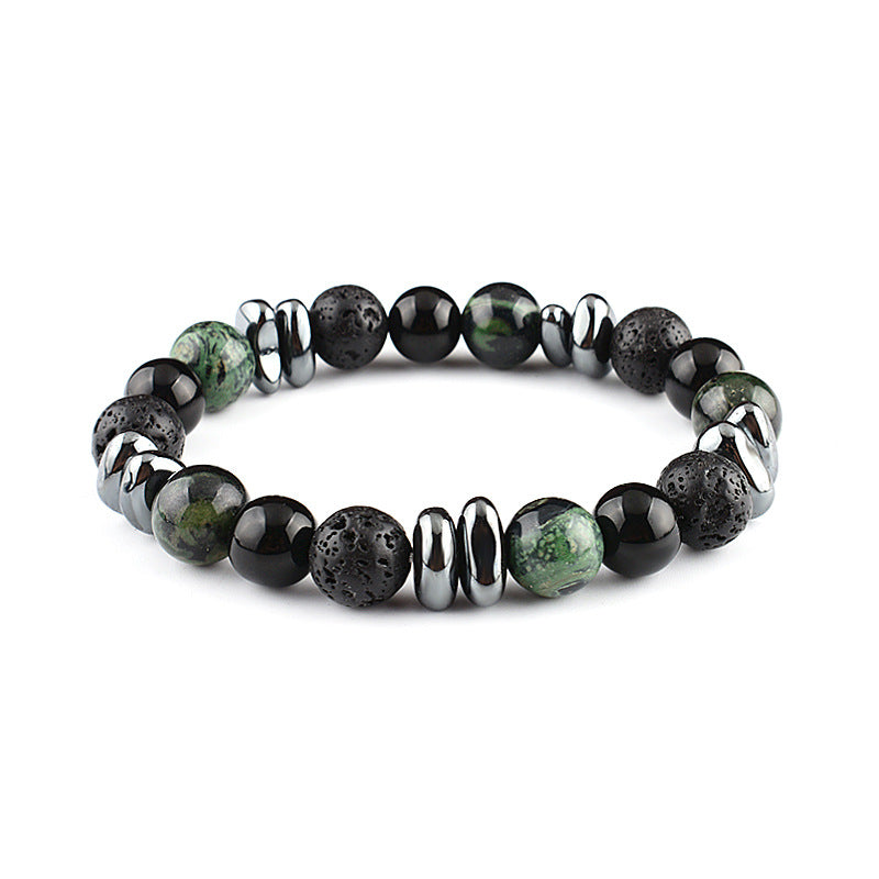 Irregular Stone Male Green Stripes Agate Bracelets