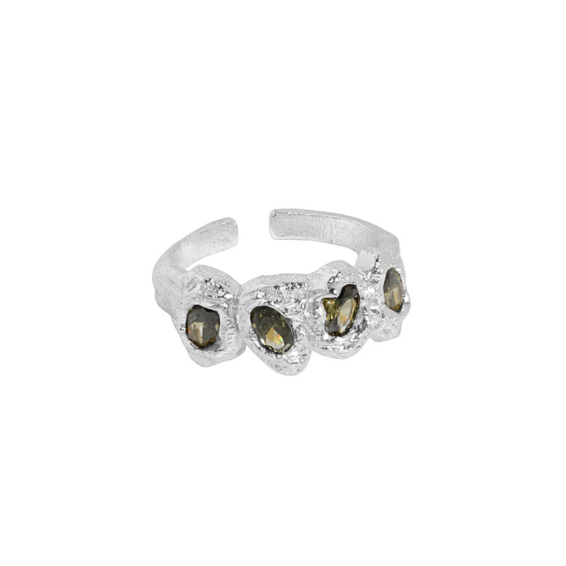 Design Irregular Surface Micro Inlaid Zircon Texture Rings