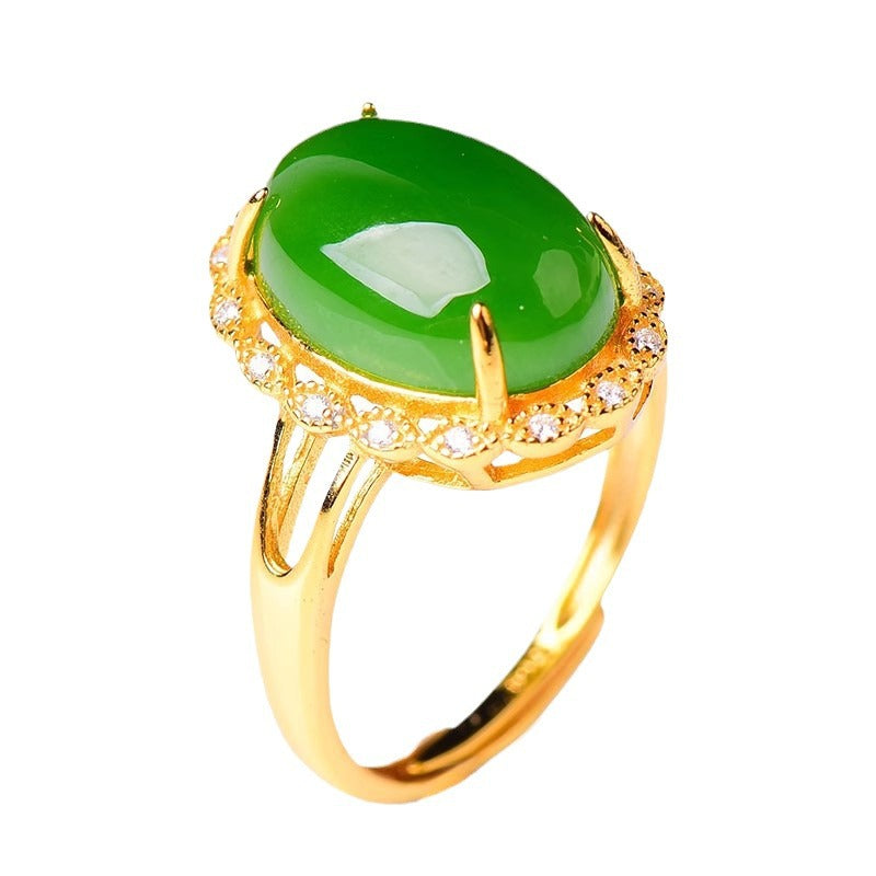 Imitation Jade Female Gold-plated Inlaid Suet Rings