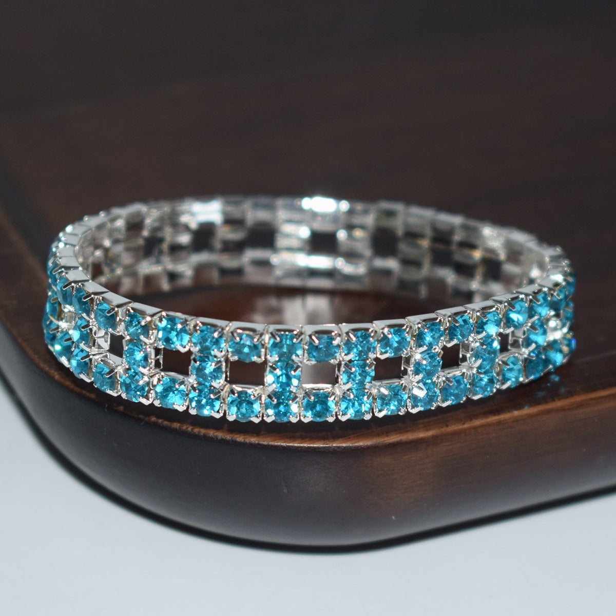Elastic Hollow Rubber Band Full Rhinestone Exaggerated Wide Bangle Bracelets