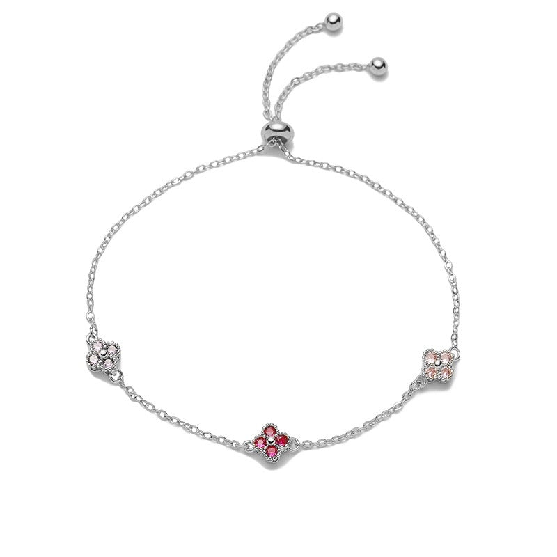 Women's Inlaid Color Diamond Four-leaf Clover Pull Bracelets