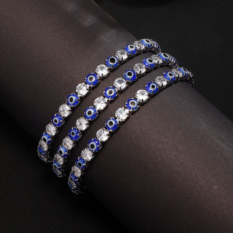 Women's & Men's Wind Devil's Eye Zircon Hip Hop Single Layer Full Bracelets