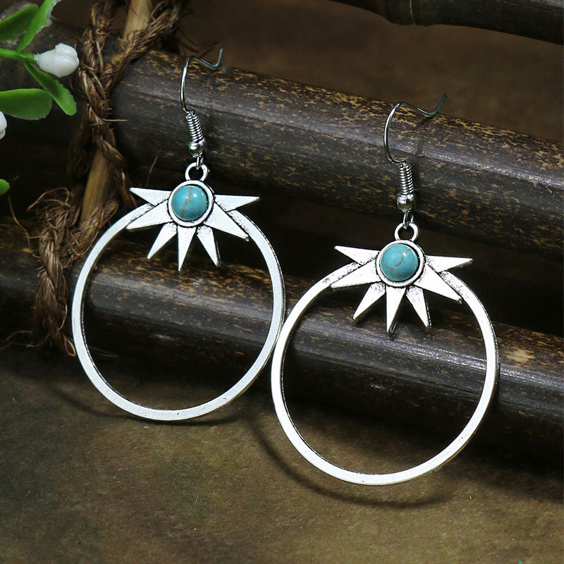 Women's Vintage Acrylic Turquoise Suit Minority Ancient Alloy Earrings