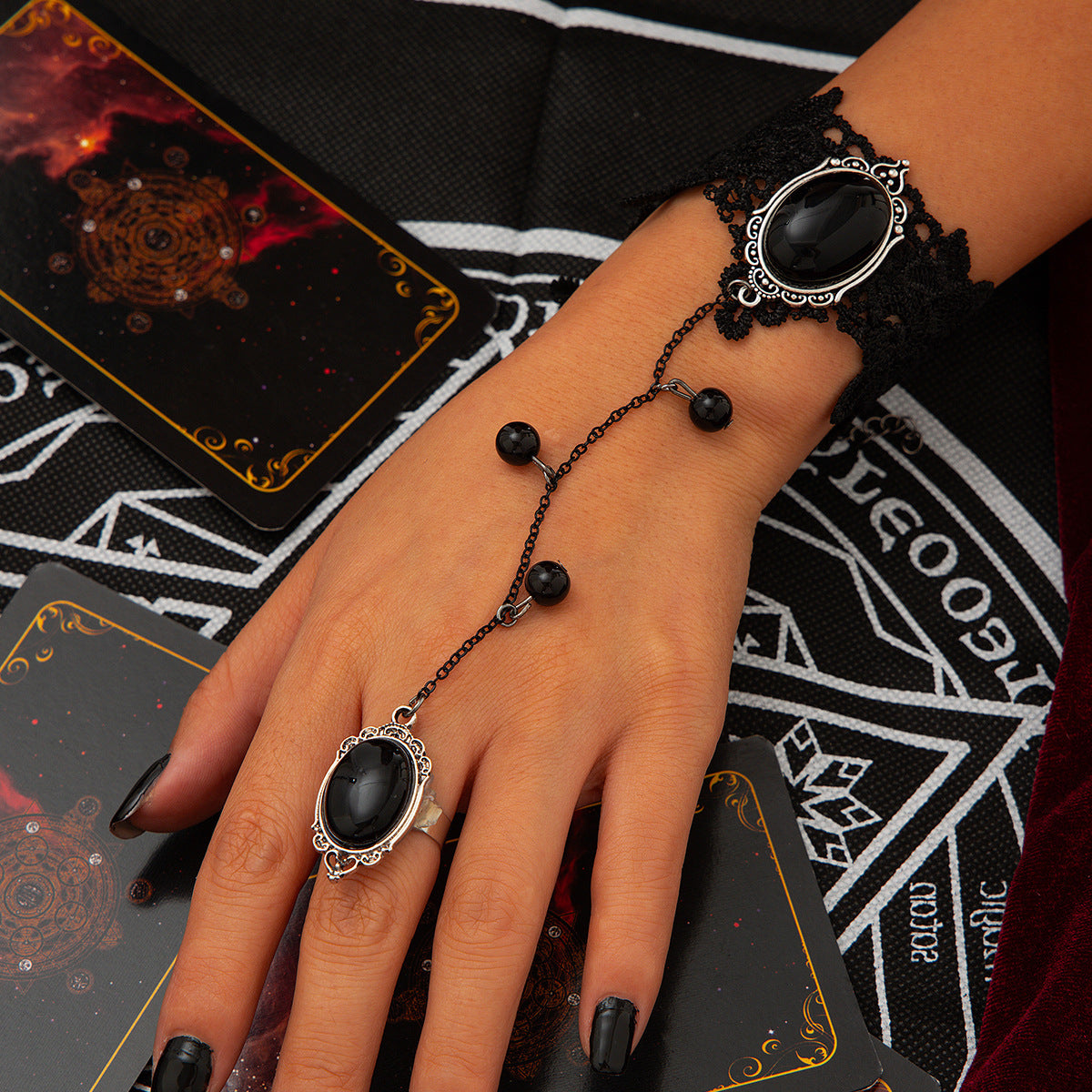 Women's Black Tassel Halloween Lace Alloy Finger Bracelets