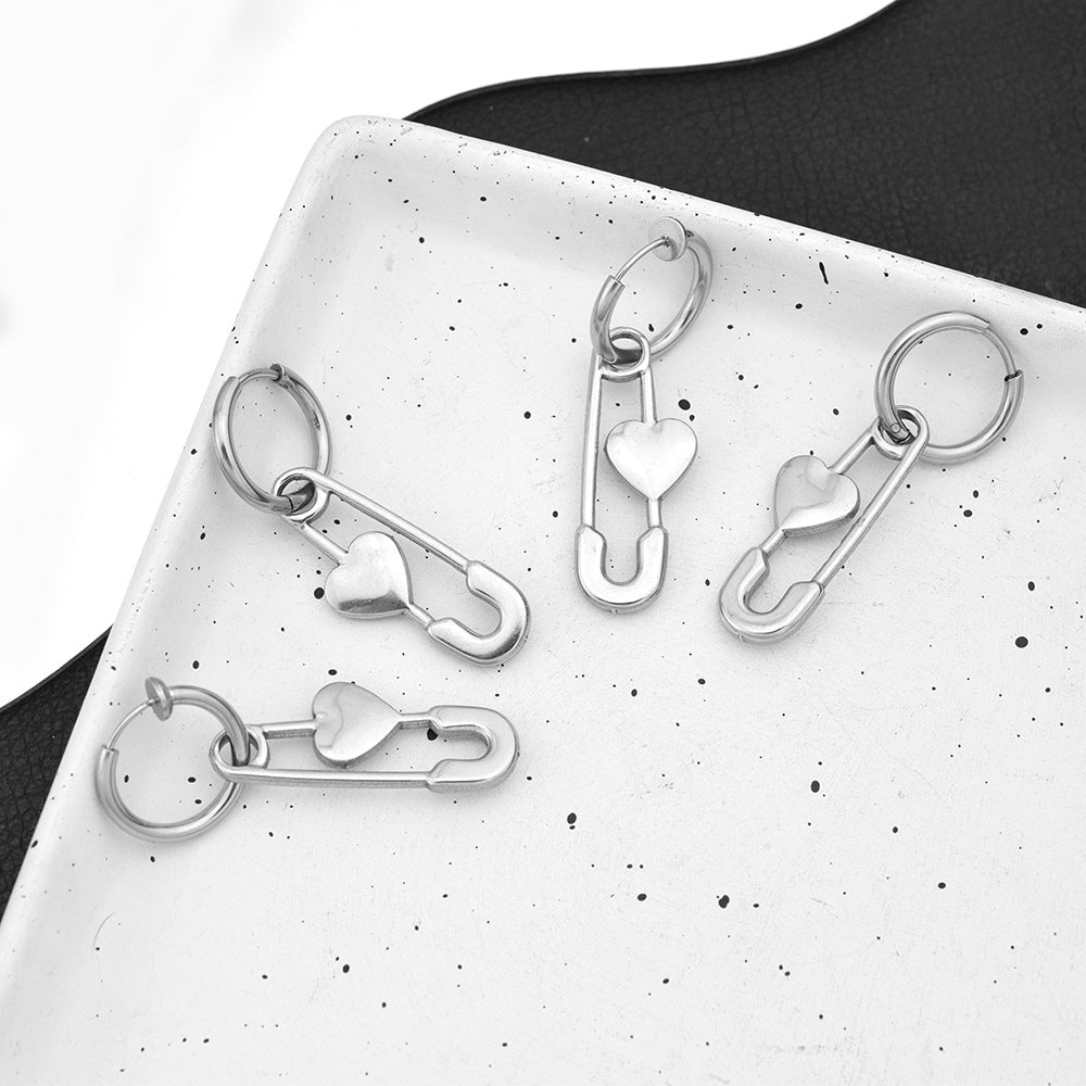 Women's & Men's Love Pin Ear Clip Stainless Steel Earrings