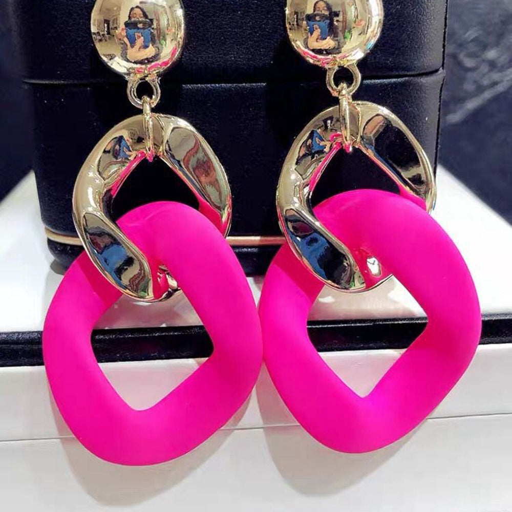 Women's Trendy Sier Pin Temperament Candy Contrast Color Exaggerated Long Earrings