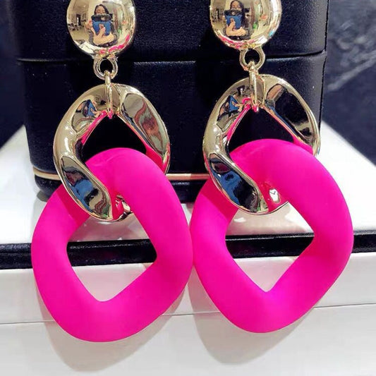 Women's Trendy Sier Pin Temperament Candy Contrast Color Exaggerated Long Earrings