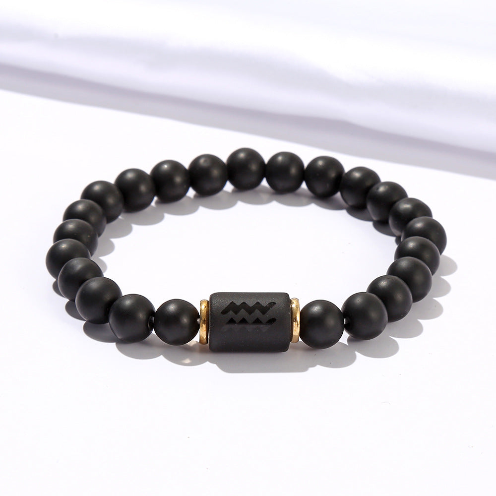 Elastic Twee Constellation Black Frosted Agate Bracelets