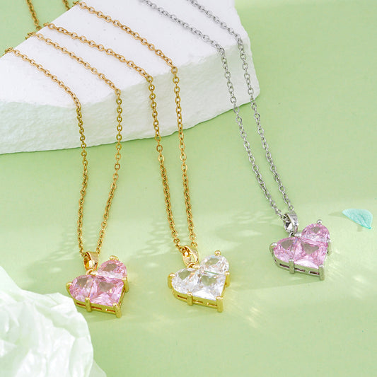 Women's For Gold Pink Love Design Sweet Necklaces