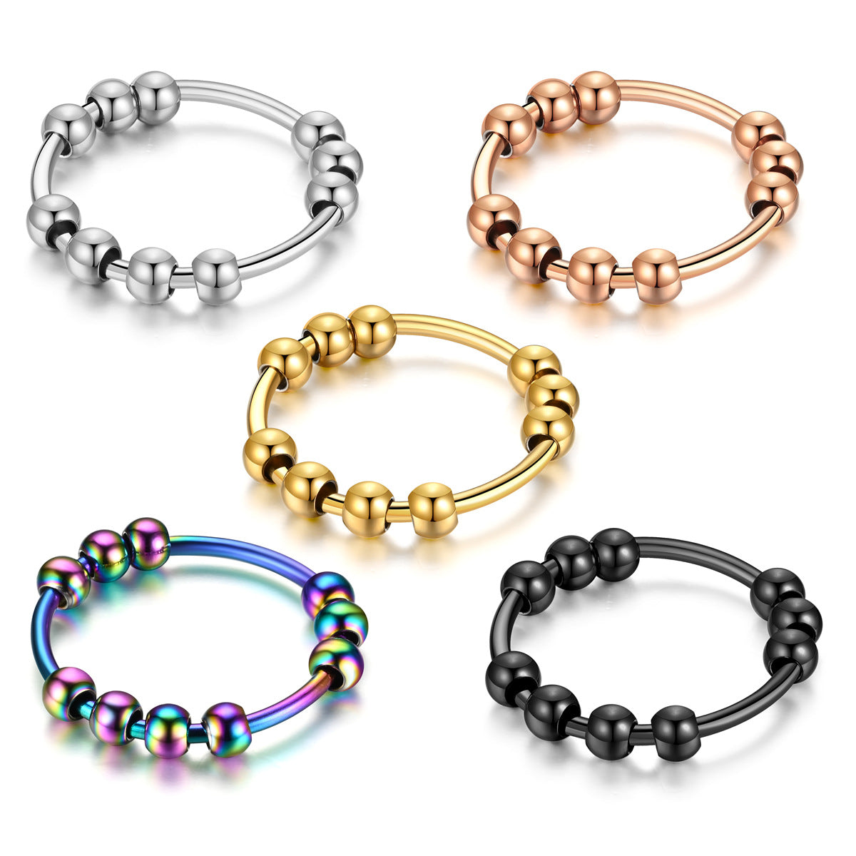 Fashion Niche Rotatable Ten Round Bead Rings