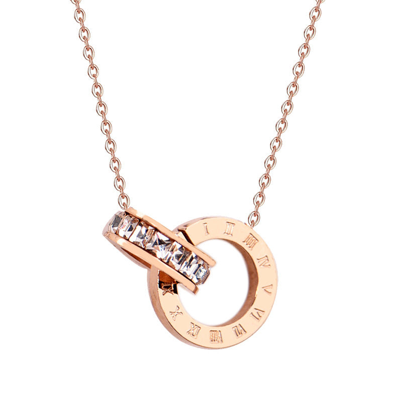 Women's Titanium Steel Diamond Inlaid Clavicle Chain Fashionable Rose Gold Live Necklace