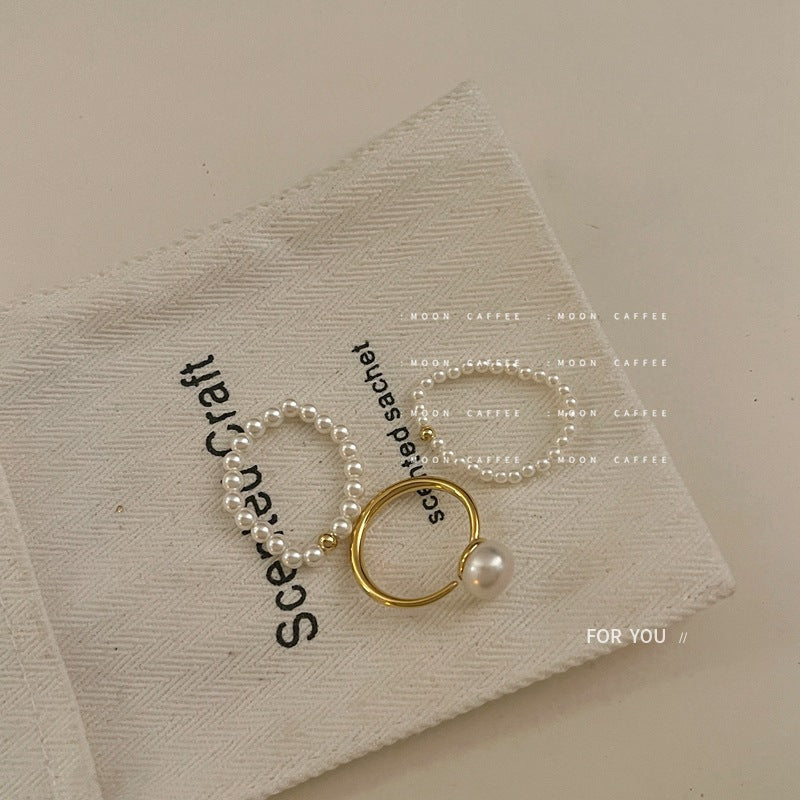 Light Luxury Stringed Pearls Elastic String Rings